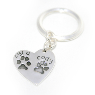 Large Double Paw Print  Keyring