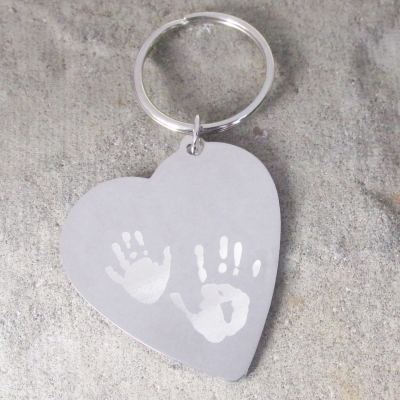 Engraved Heart Hand Or Footprint Keyring - 2 Children